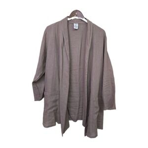 Vtg Match Point 100% Linen Lagenlook Cardigan Duster Coatigan Size XL Tan USA